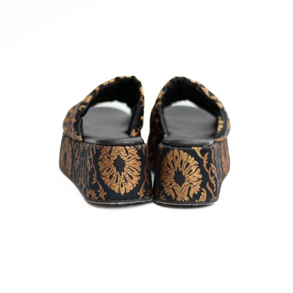 Free People Almost Paradise Brocade Platform Shoes 39 Black Gold Boho Chunky - Picture 7 of 13